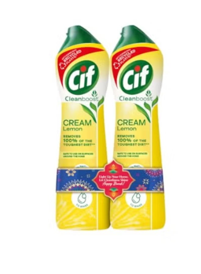 كريم سيف ليمون لتنظيف الأسطح الكاشطة للمطبخ والحمام، يزيل الشحوم والأوساخ والبقع الصعبة بجزيئات تنظيف طبيعية، 2 × 500 مل